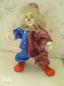 Klovn klaun - orginalan lutak, tekstil-porcelan