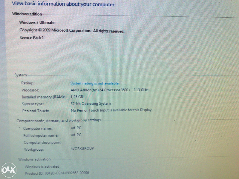Pc AMD 64 bit 3400 Nvidia 6700 XL, WIN 7