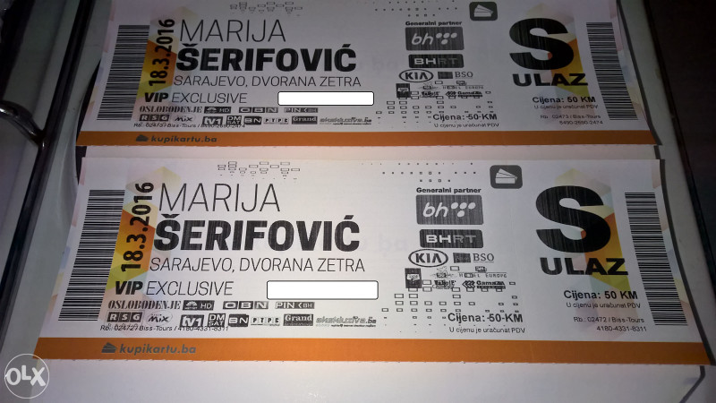 VIP karte za koncert - Marija Šerifović Zetra Sarajevo
