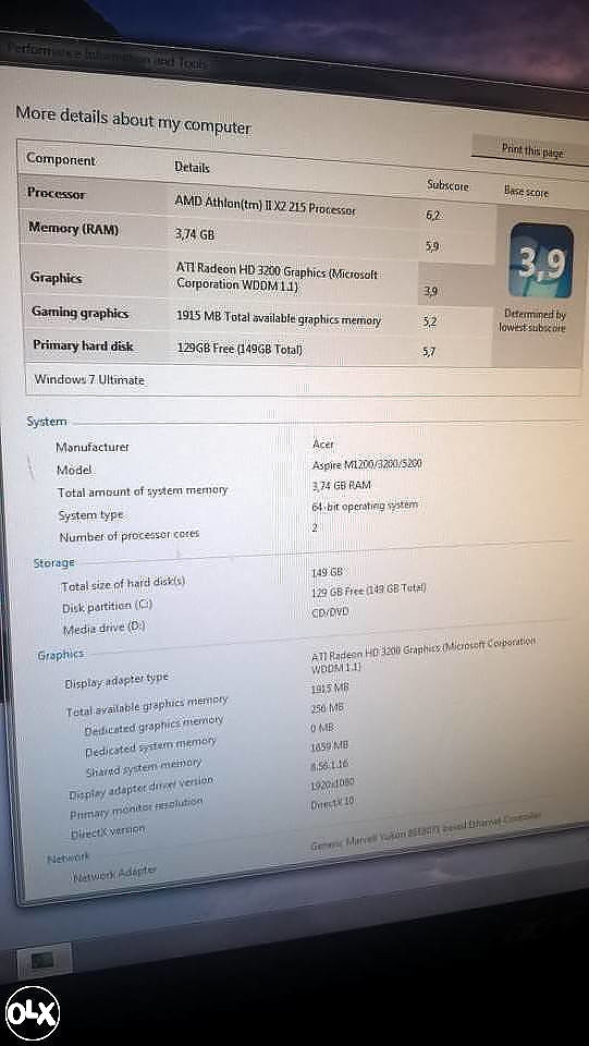 Racunar ACER M3203,AMD athlon ll 2,70 X2,4gb ram..