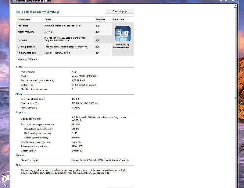 Racunar ACER M3203,AMD athlon ll 2,70 X2,4gb ram..